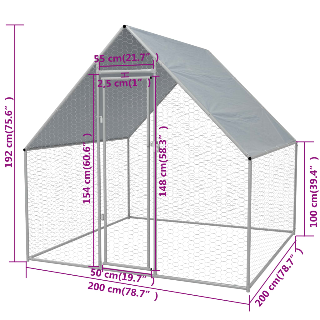 Outdoor-Hühnerkäfig 2X2X1,92 M Verzinkter Stahl