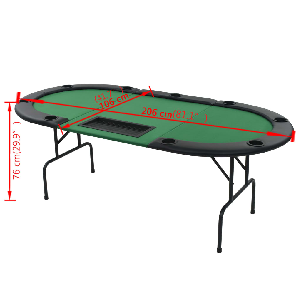 9-Spieler Poker Falttisch 3-Fach Faltbar Oval Grün