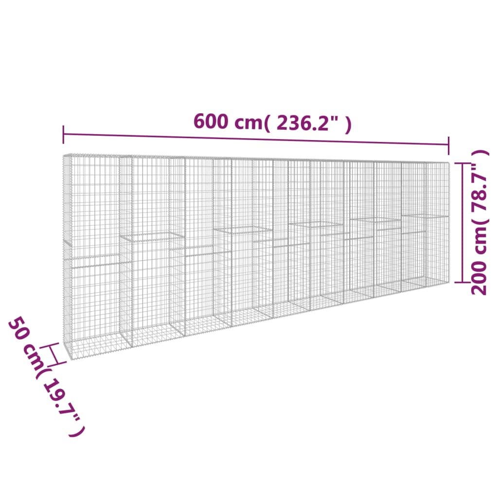 Gabionenwand Mit Abdeckung Verzinkter Stahl 600 X 50 X 200 Cm