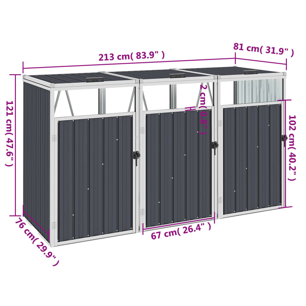 Mülltonnenbox Für 3 Mülltonnen 213×81×121 Cm Stahl