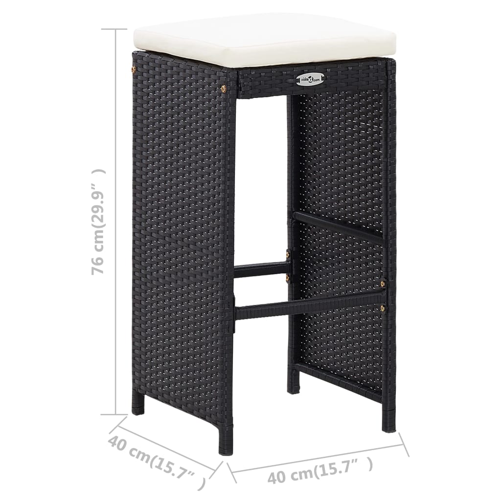 5-Tlg. Garten-Bar-Set Poly Rattan Und Glas Schwarz