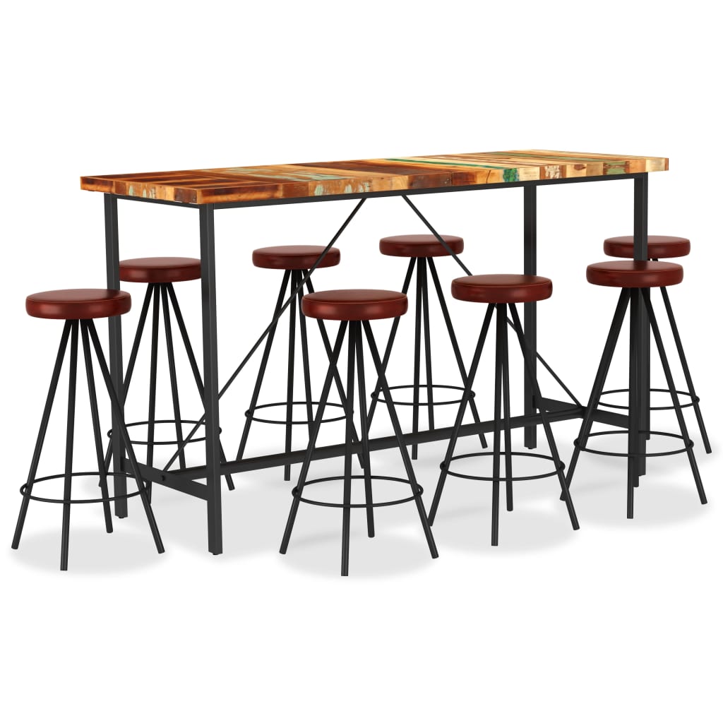 9-Tlg. Bar-Set Massivholz Akazie Und Echtleder