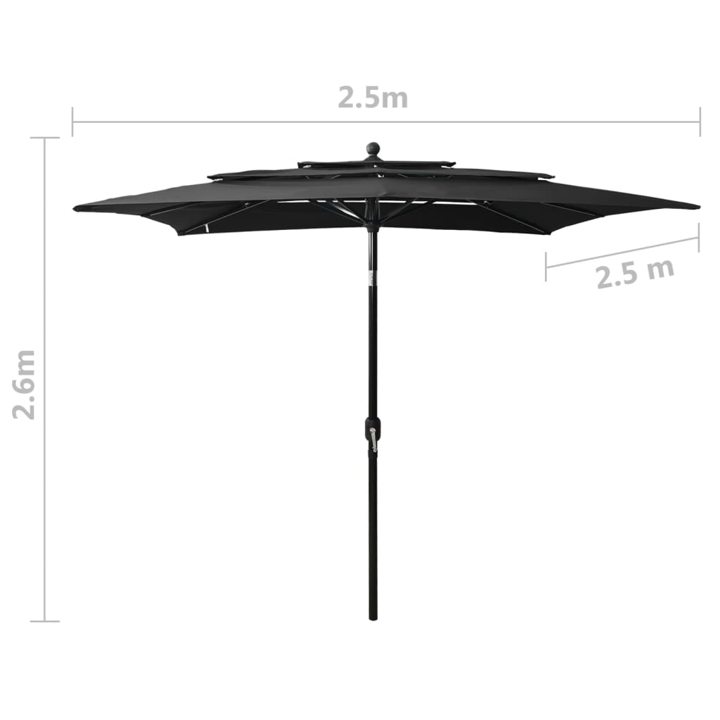 Sonnenschirm Mit Aluminium-Mast 3-Lagig 2,5X2,5 M