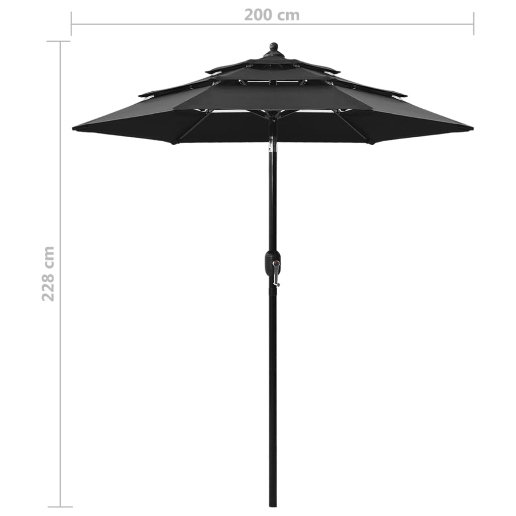 Sonnenschirm Mit Aluminium-Mast 3-Lagig 2 M