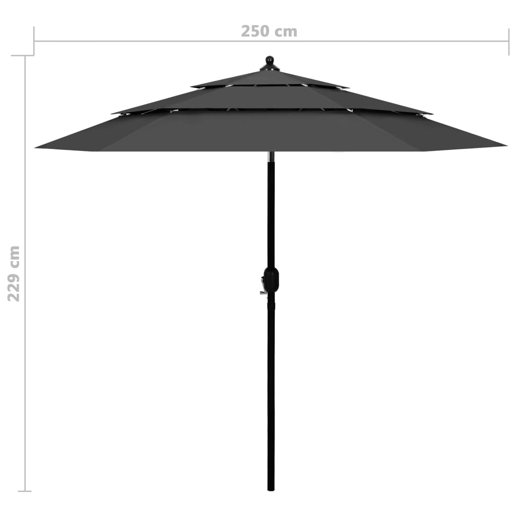 Sonnenschirm Mit Aluminium-Mast 3-Lagig 2,5 M