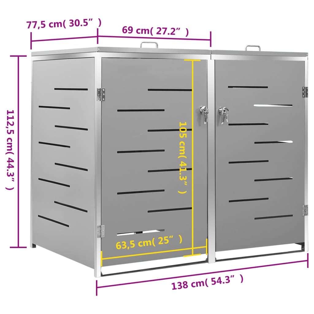Mülltonnenbox Für 2 Tonnen 138X77,5X115,5 Cm Edelstahl