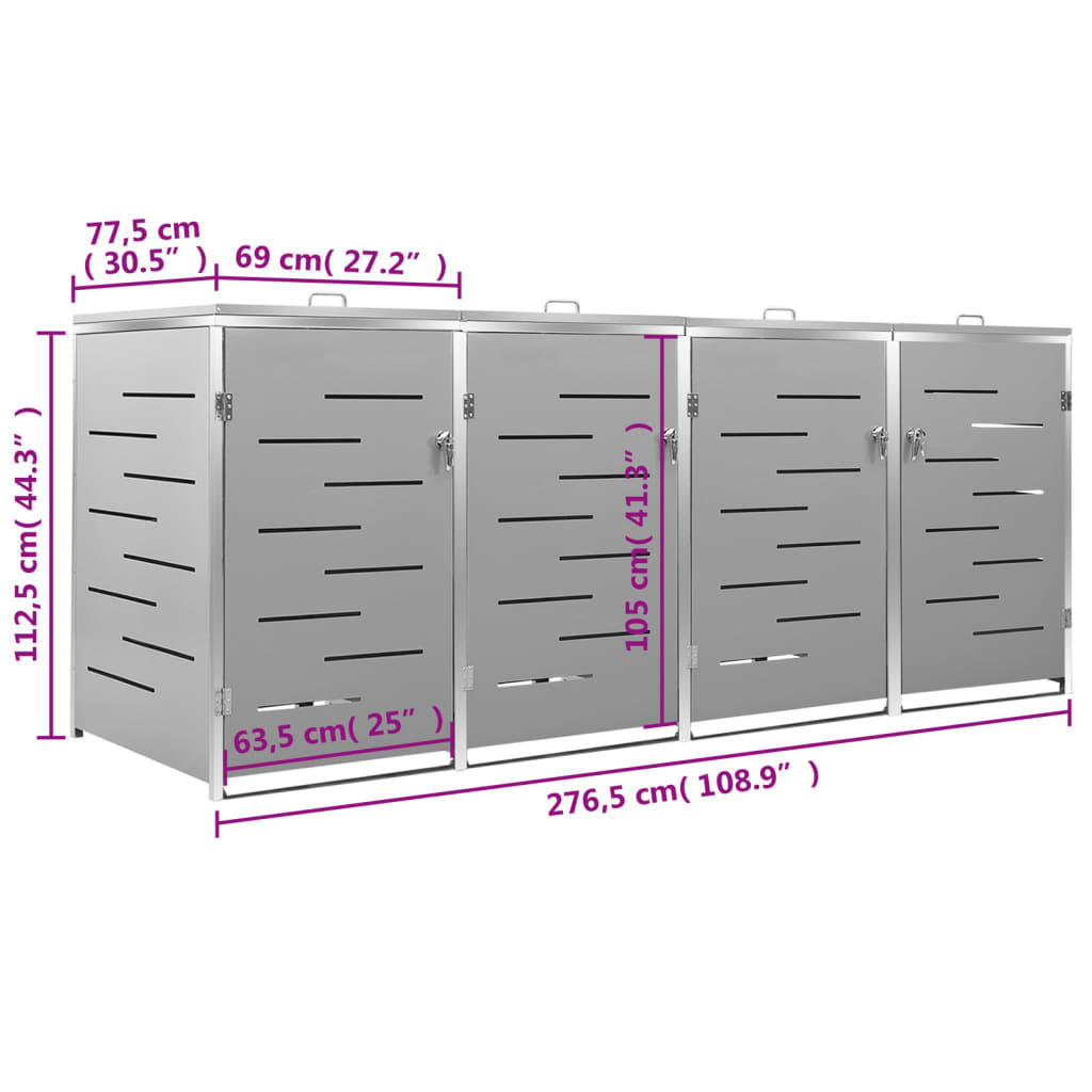 Mülltonnenbox Für 4 Tonnen 276,5X77,5X115,5 Cm Edelstahl