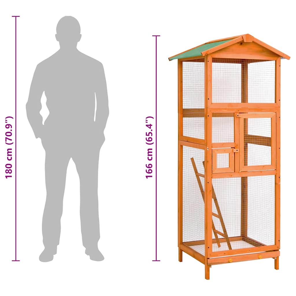Vogelkäfig 68X62X166 Cm Massivholz Fichte Dunkelgrau