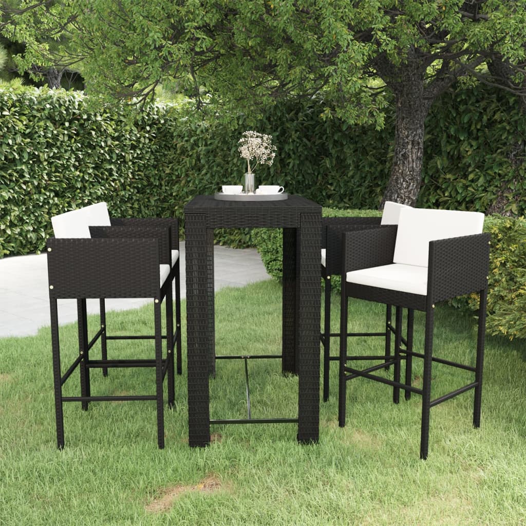 5-Tlg. Gartenbar-Set Mit Kissen Poly Rattan