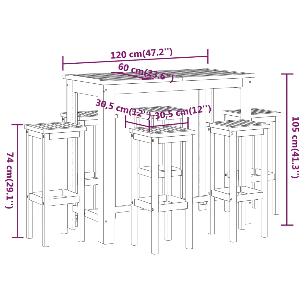 7-Tlg. Gartenbar-Set Massivholz Akazie