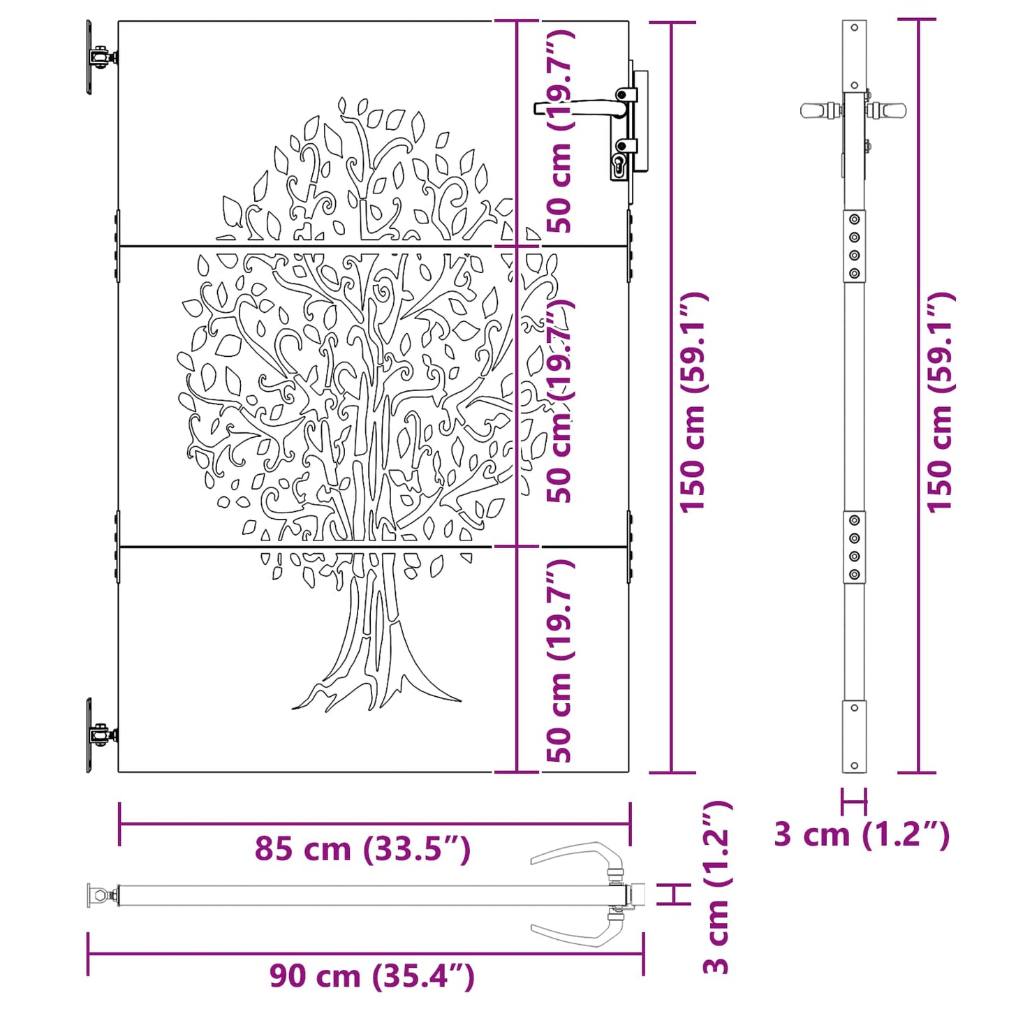 Gartentor Cortenstahl Baum-Design