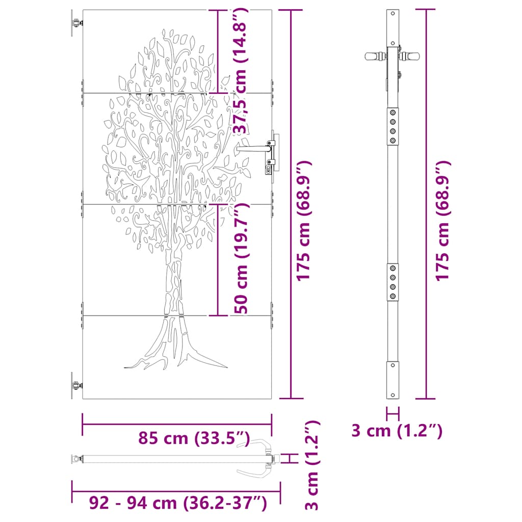 Gartentor Cortenstahl Baum-Design