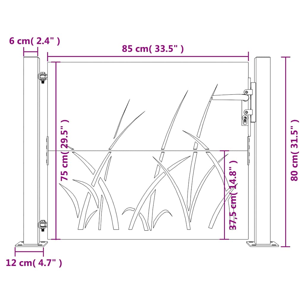 Gartentor 100X75 Cm Cortenstahl Gras-Design