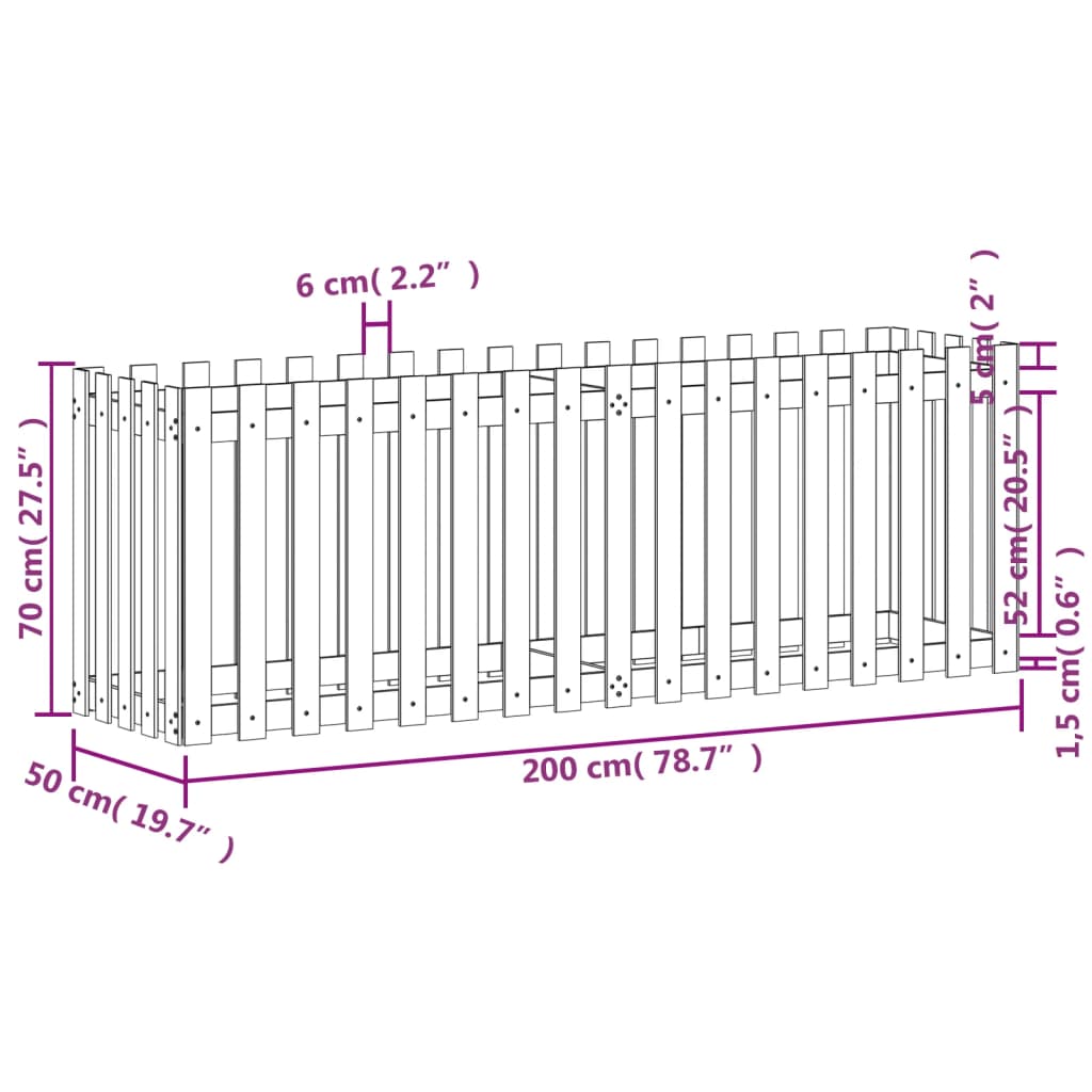 Hochbeet Latten-Design Schwarz 200X50X70 Cm Massivholz Kiefer