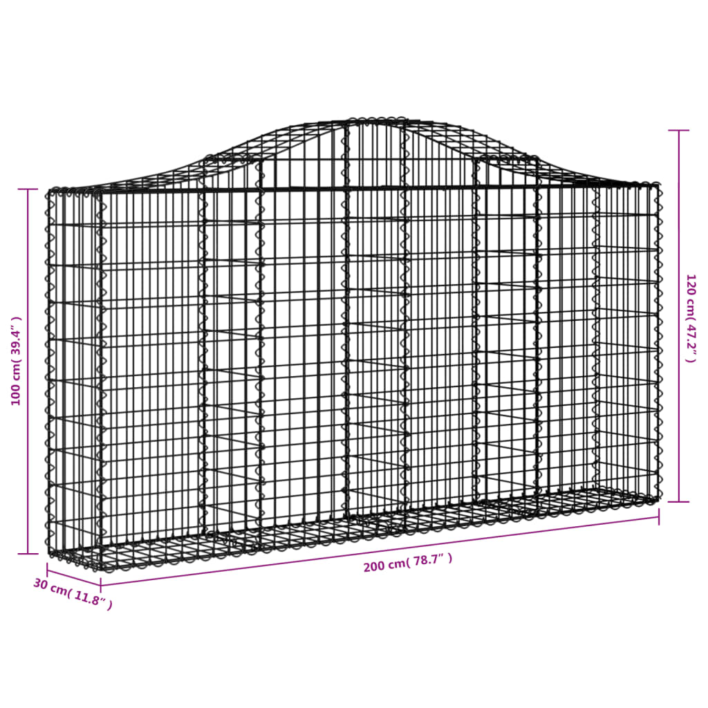 Gabionen Mit Hochbogen 12Stk. 200X30X100/120Cm Verzinktes Eisen