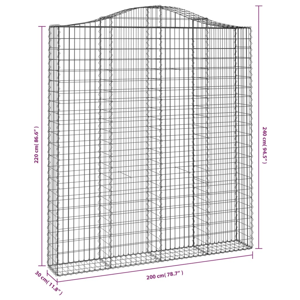 Gabionen Mit Hochbogen 2 Stk. 200X30X220/240Cm Verzinktes Eisen
