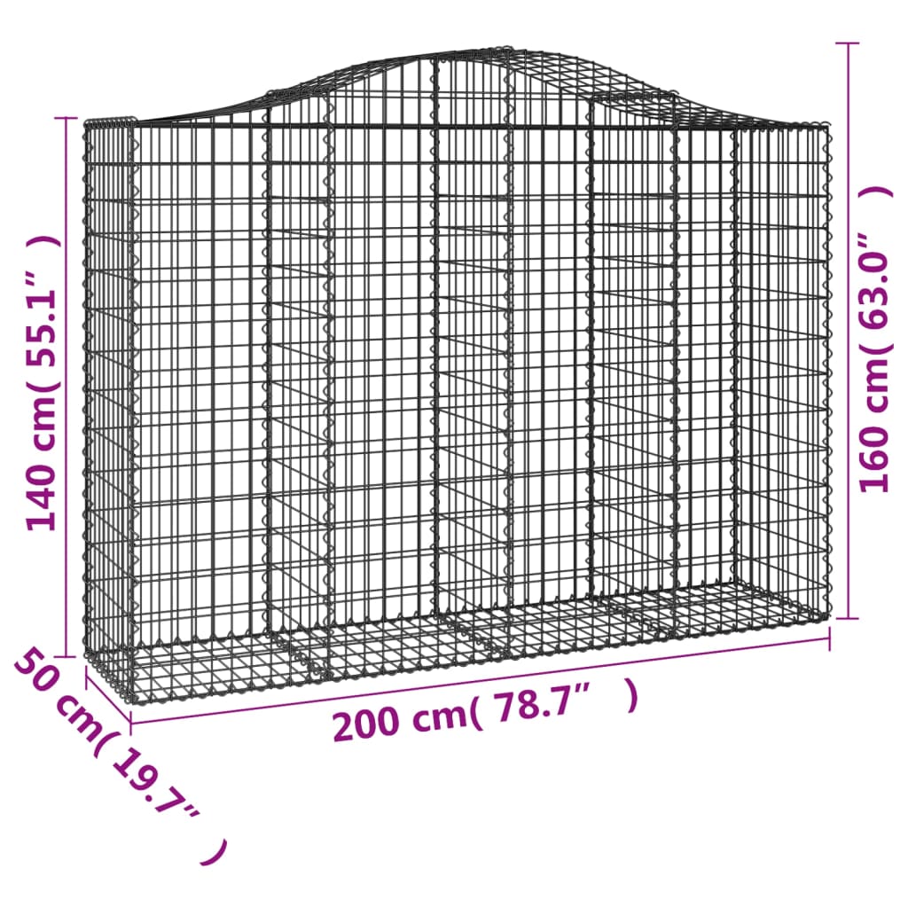 Gabionen Mit Hochbogen 50Stk. 200X50X140/160Cm Verzinktes Eisen