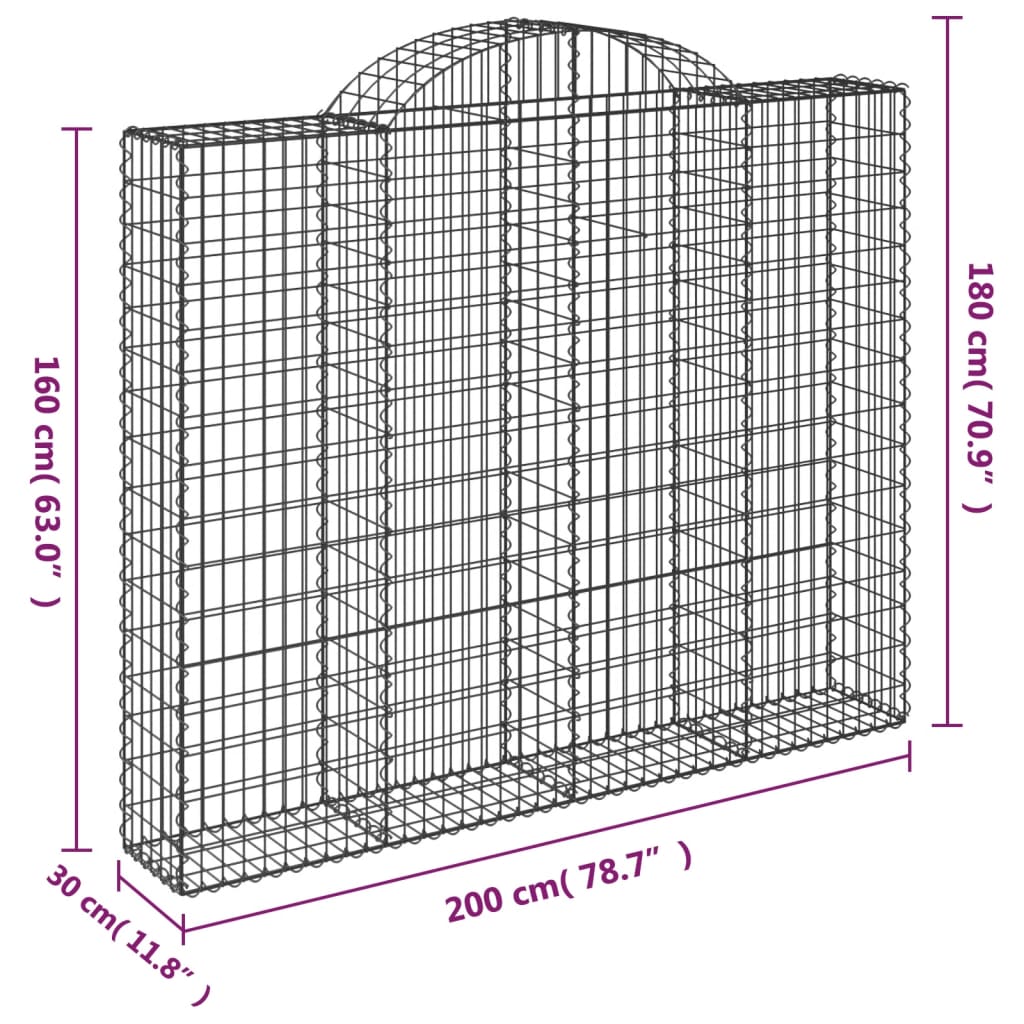 Gabionen Mit Hochbogen 7 Stk. 200X30X160/180Cm Verzinktes Eisen