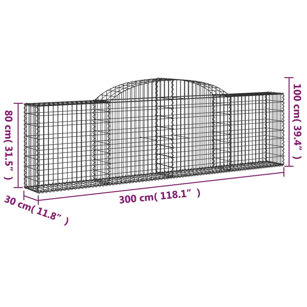 Gabionen Mit Hochbogen 17 Stk. 300X30X80/100Cm Verzinktes Eisen