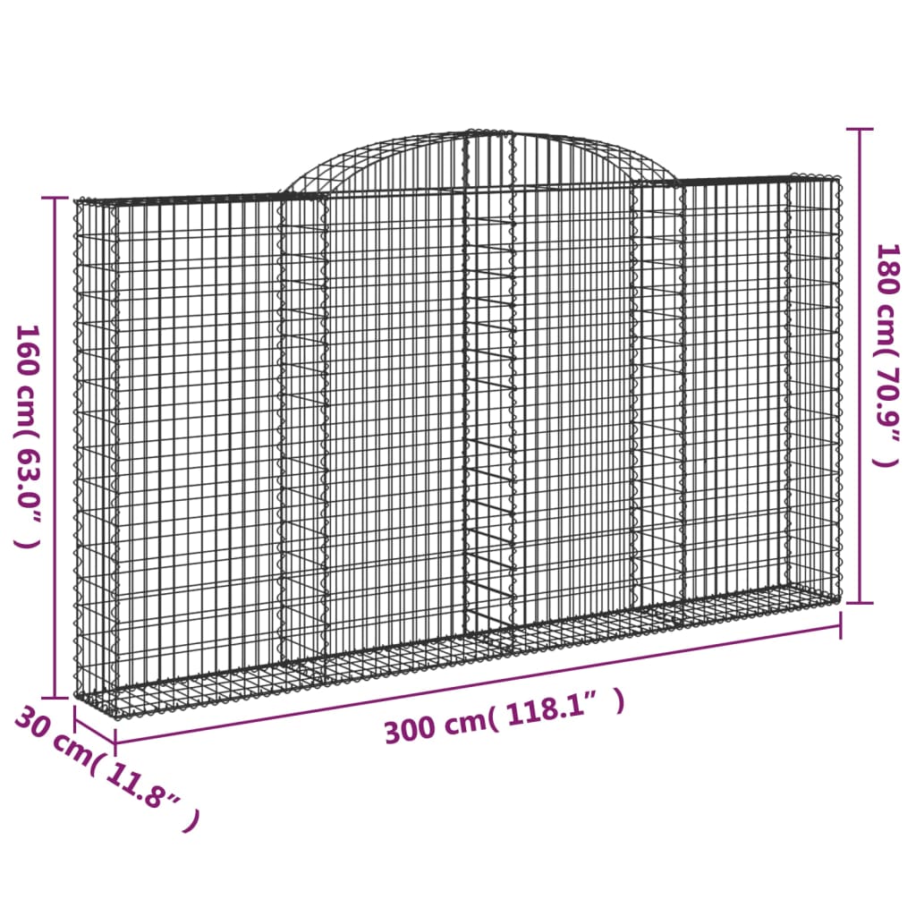 Gabionen Mit Hochbogen 10 Stk 300X30X160/180Cm Verzinktes Eisen