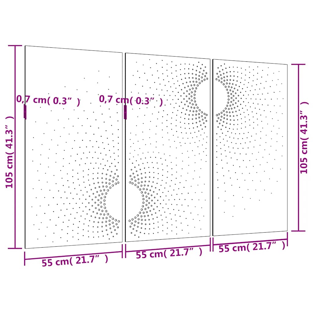 3-Tlg. Garten-Wanddeko 105X55 Cm Cortenstahl Sonnen-Design