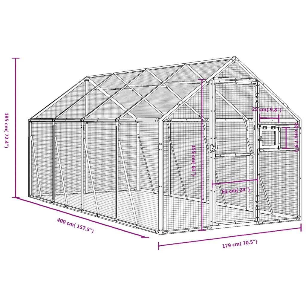 Voliere 1,79X4X1,85 M Aluminium