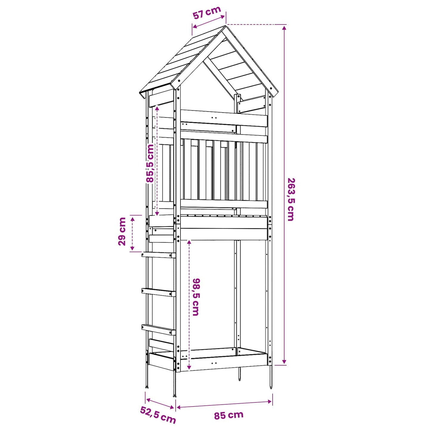 Outdoor-Spielturm Natur 53 X 85 X 264 Cm Massives Kiefernholz