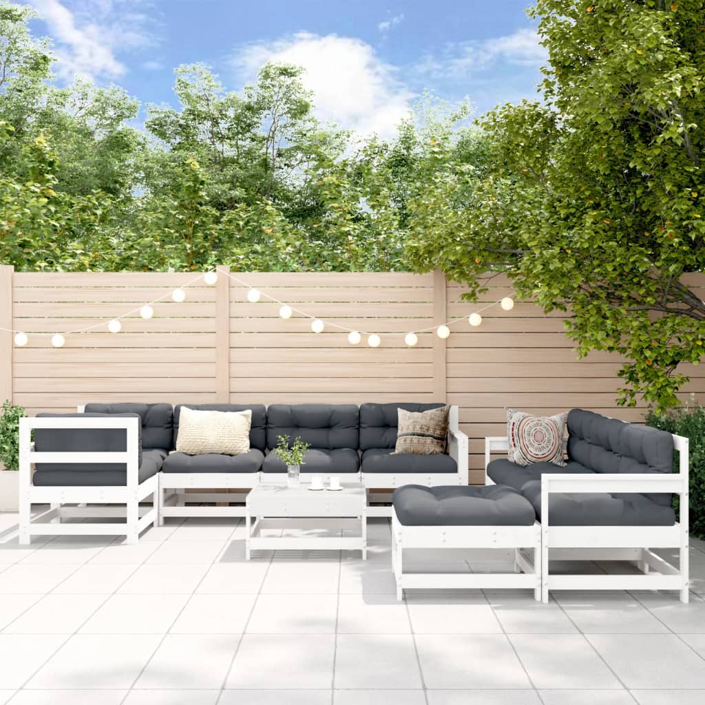 10-Tlg. Garten-Lounge-Set Mit Kissen Massivholz