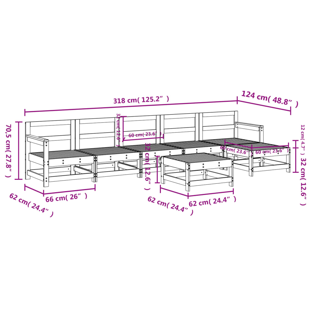 7-Tlg. Garten-Lounge-Set Massivholz Kiefer