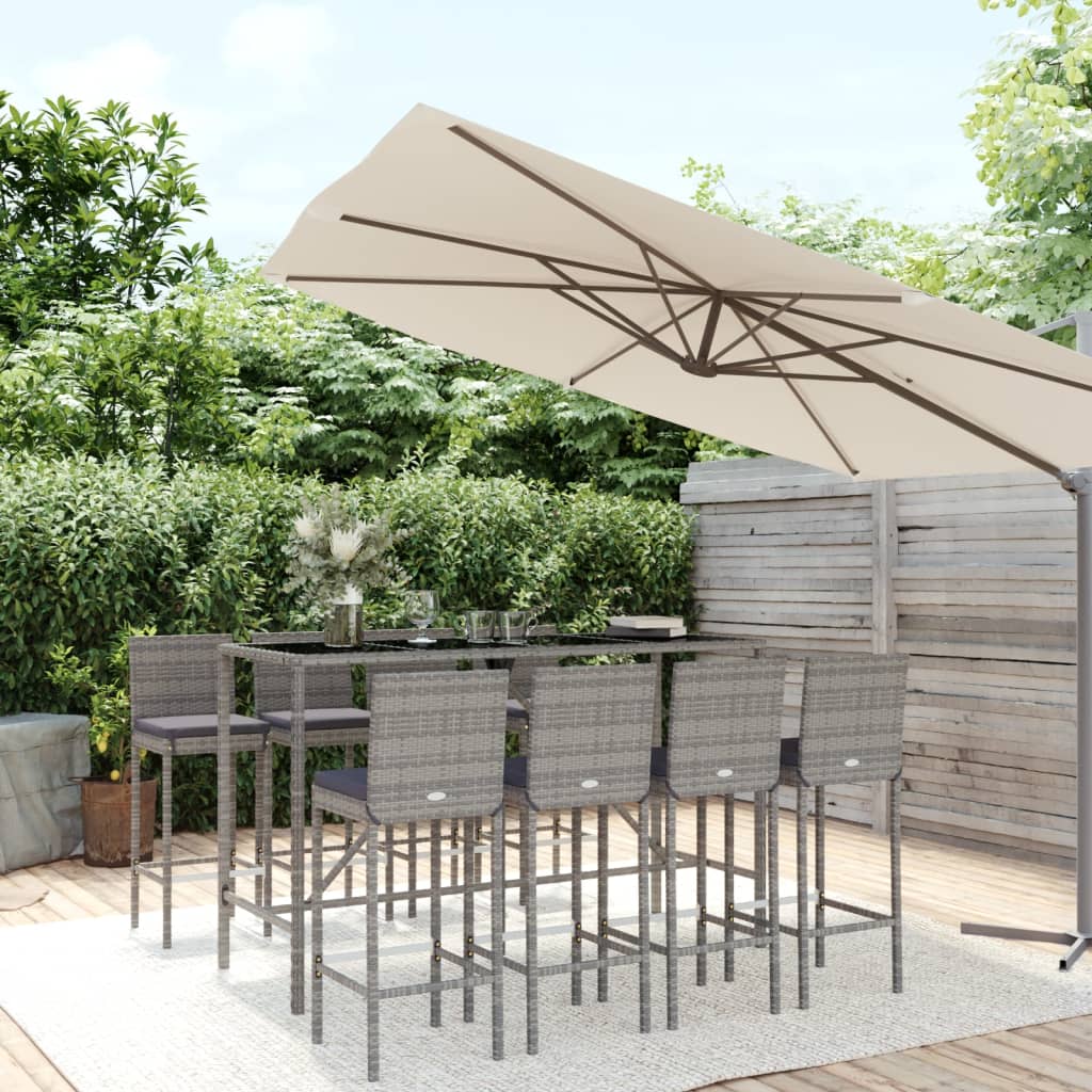 11-Tlg. Gartenbar-Set Mit Kissen Poly Rattan