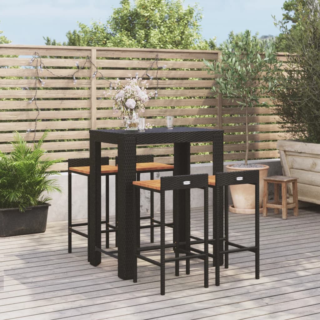 5-Tlg. Gartenbar-Set Poly Rattan & Massivholz Akazie