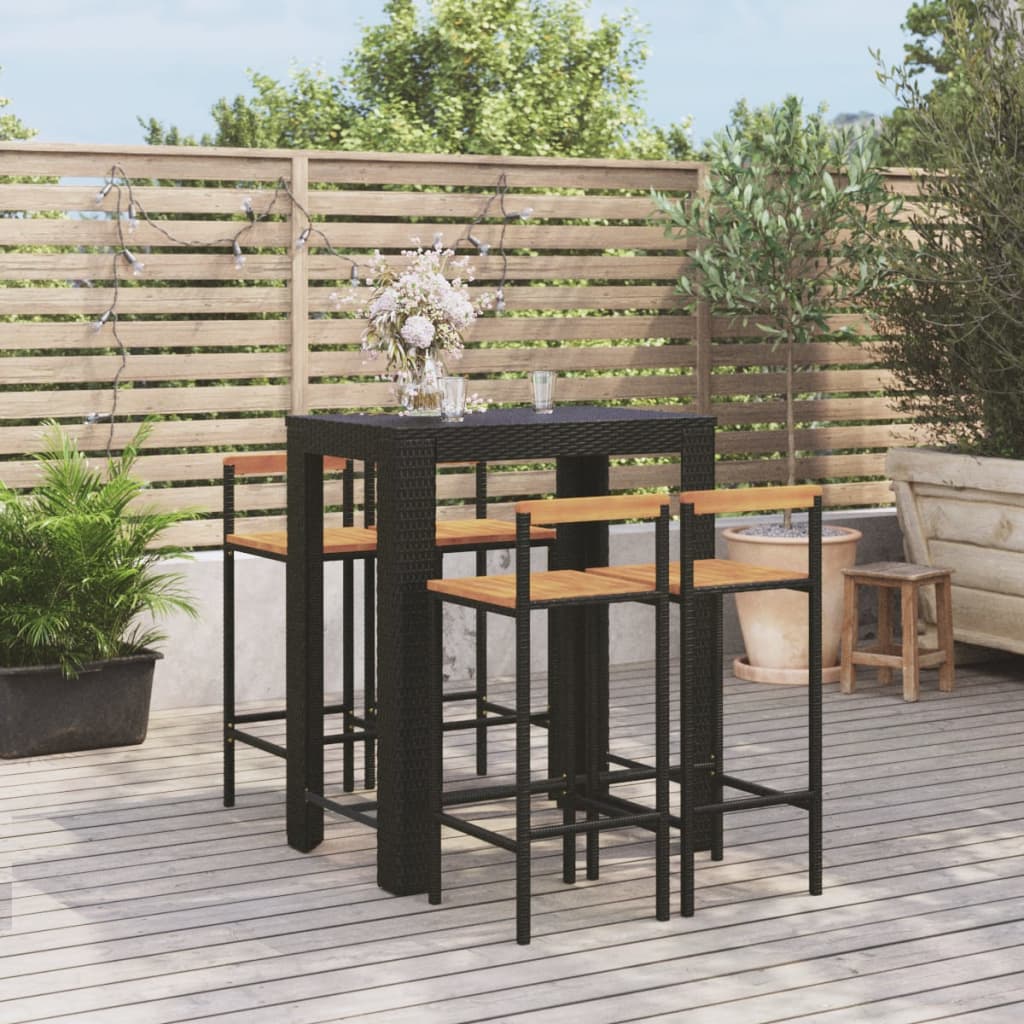 5-Tlg. Gartenbar-Set Poly Rattan & Massivholz Akazie
