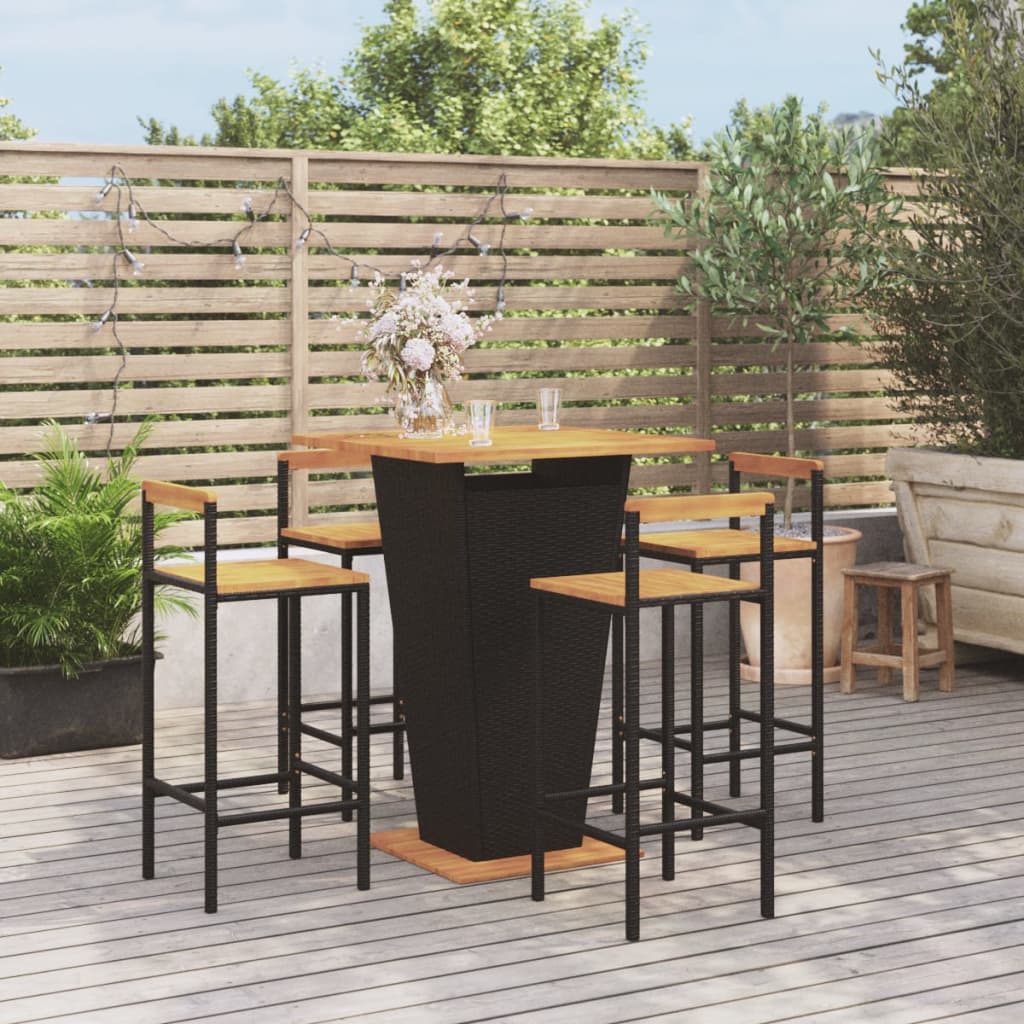 3-Tlg. Gartenbar-Set Poly Rattan & Massivholz Akazie