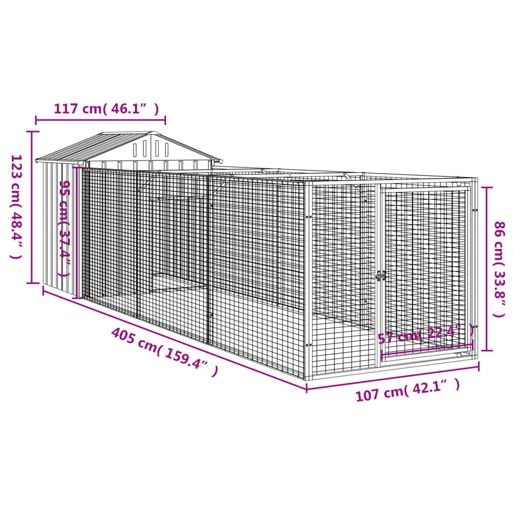 Hundehütte Mit Dach 117X405X123 Cm Verzinkter Stahl