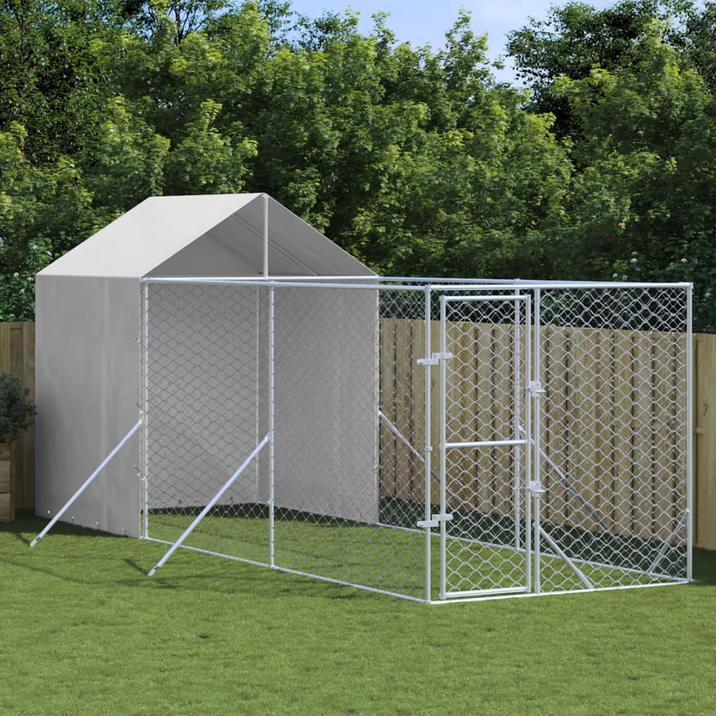 Outdoor-Hundezwinger Mit Dach Silber 2X2X2,5 M Verzinkter Stahl