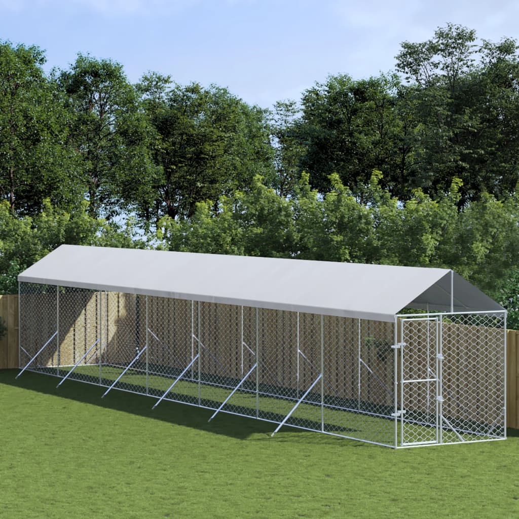 Outdoor-Hundezwinger Mit Dach Silbern 2X6X2,5M Verzinkter Stahl