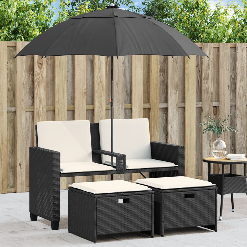 Gartensofa 2-Sitzer Sonnenschirm Und Hocker Polyrattan