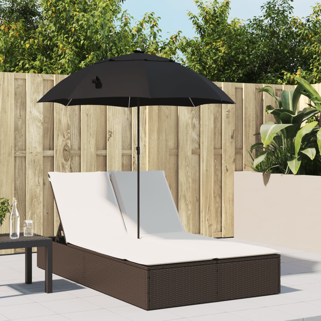 Doppel-Sonnenliege Mit Kissen&Sonnenschirm Poly Rattan