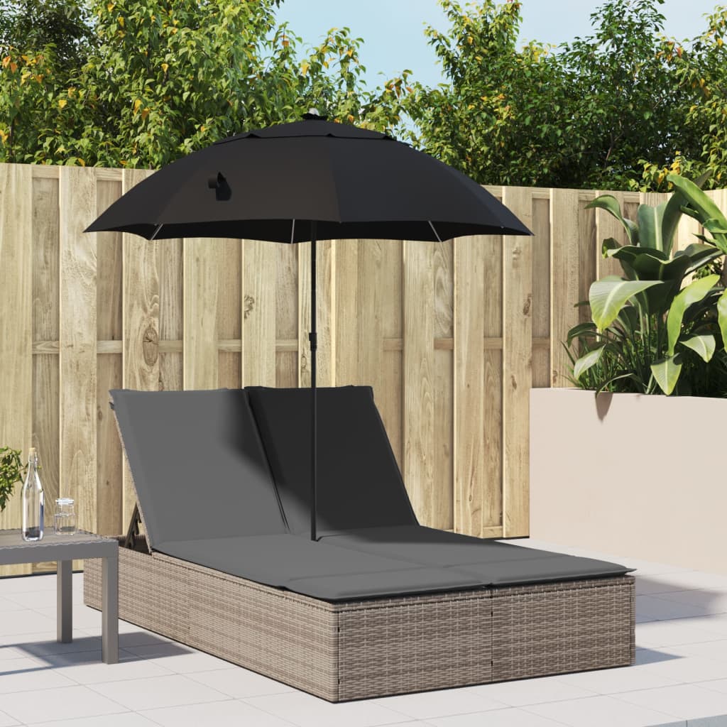 Doppel-Sonnenliege Mit Kissen&Sonnenschirm Poly Rattan
