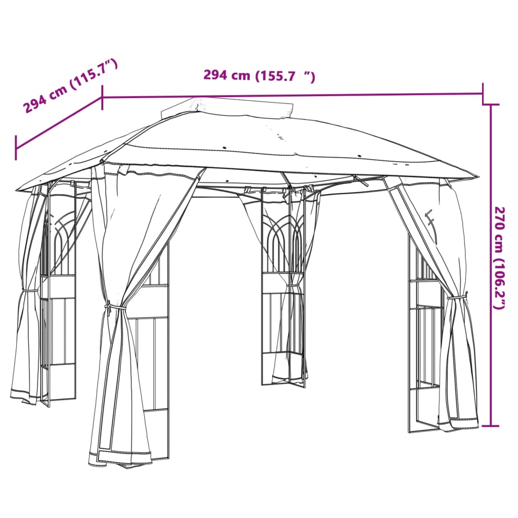 Pavillon Mit Doppeldach & Netzwänden Anthrazit 2,94X2,94M Stahl