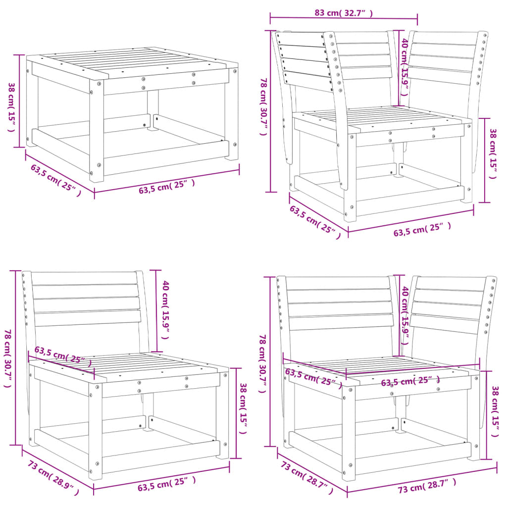 5-Tlg. Garten-Lounge-Set Massivholz Douglasie