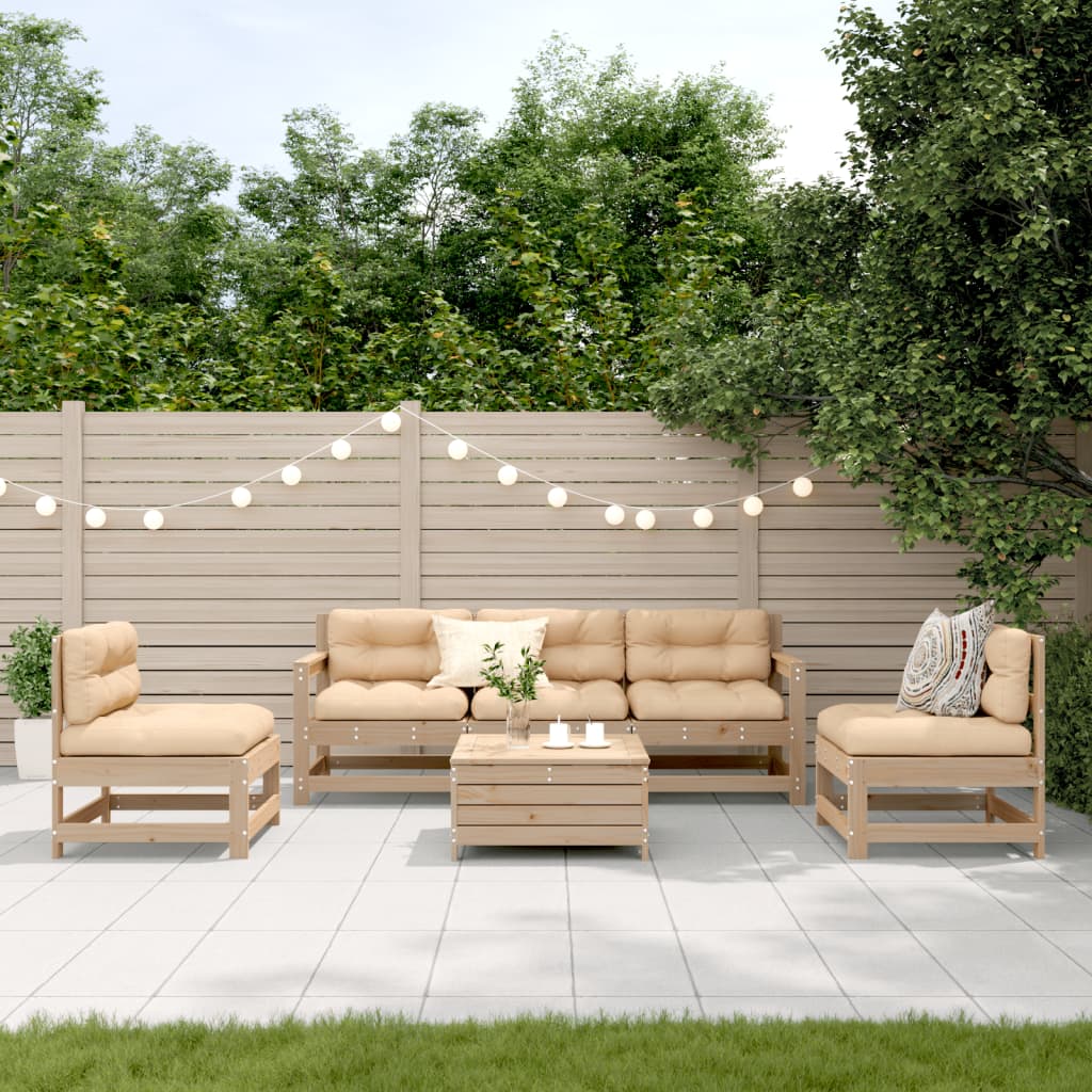 6-Tlg. Garten-Lounge-Set Mit Kissen Weiß Massivholz Kiefer