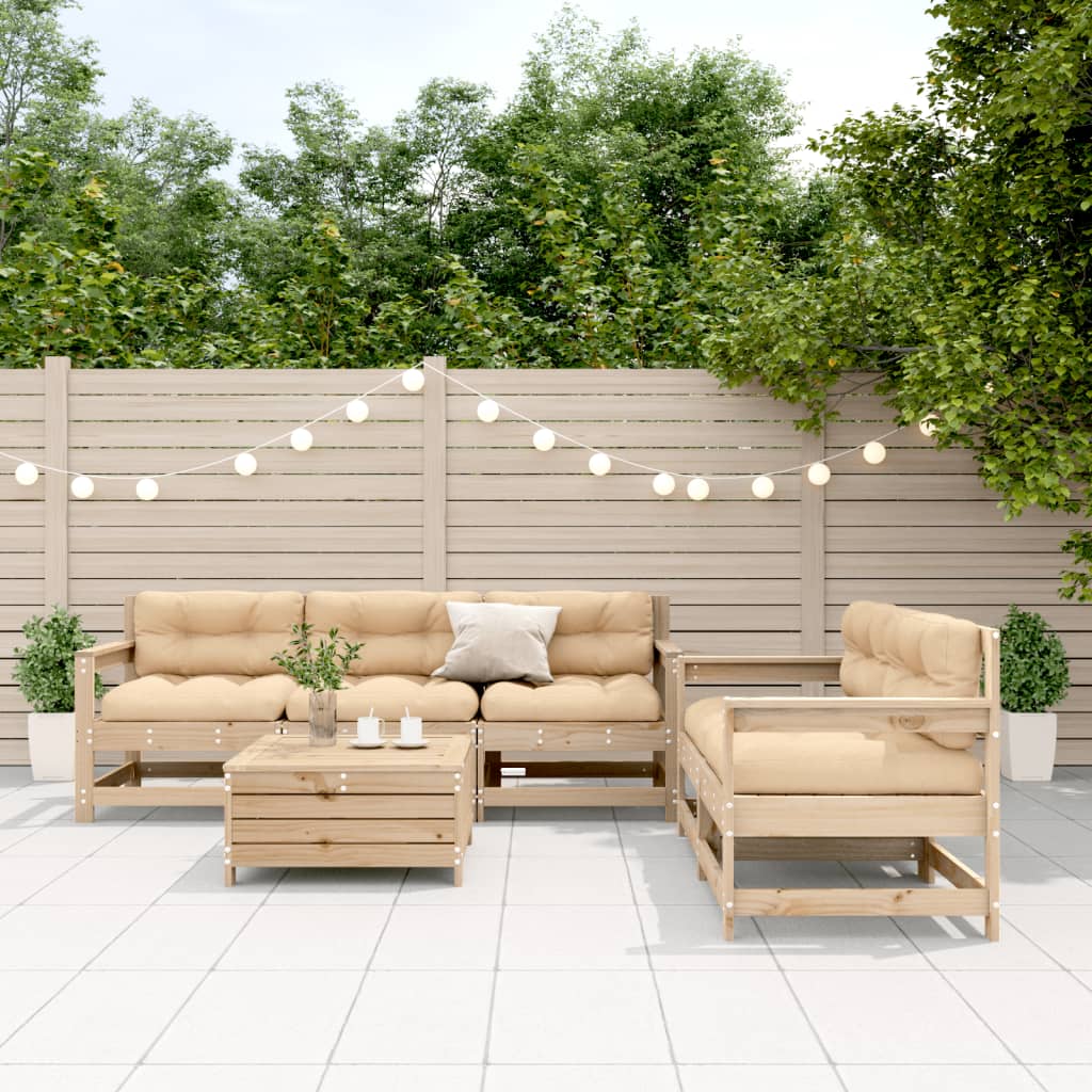 6-Tlg. Garten-Lounge-Set Mit Kissen Weiß Massivholz Kiefer