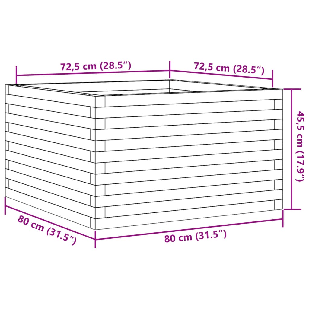 Pflanzkübel 80X80X45,5 Cm Massivholz Kiefer Weiß