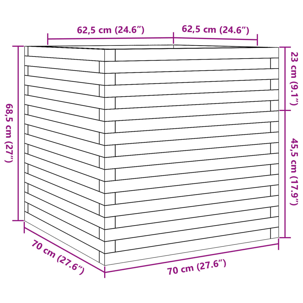 Pflanzkübel 70X70X68,5 Cm Massivholz Kiefer Wachsbraun