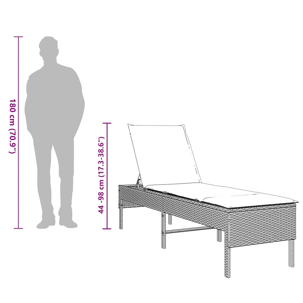 Sonnenliege Mit Auflage 55X200X44 Cm Poly Rattan
