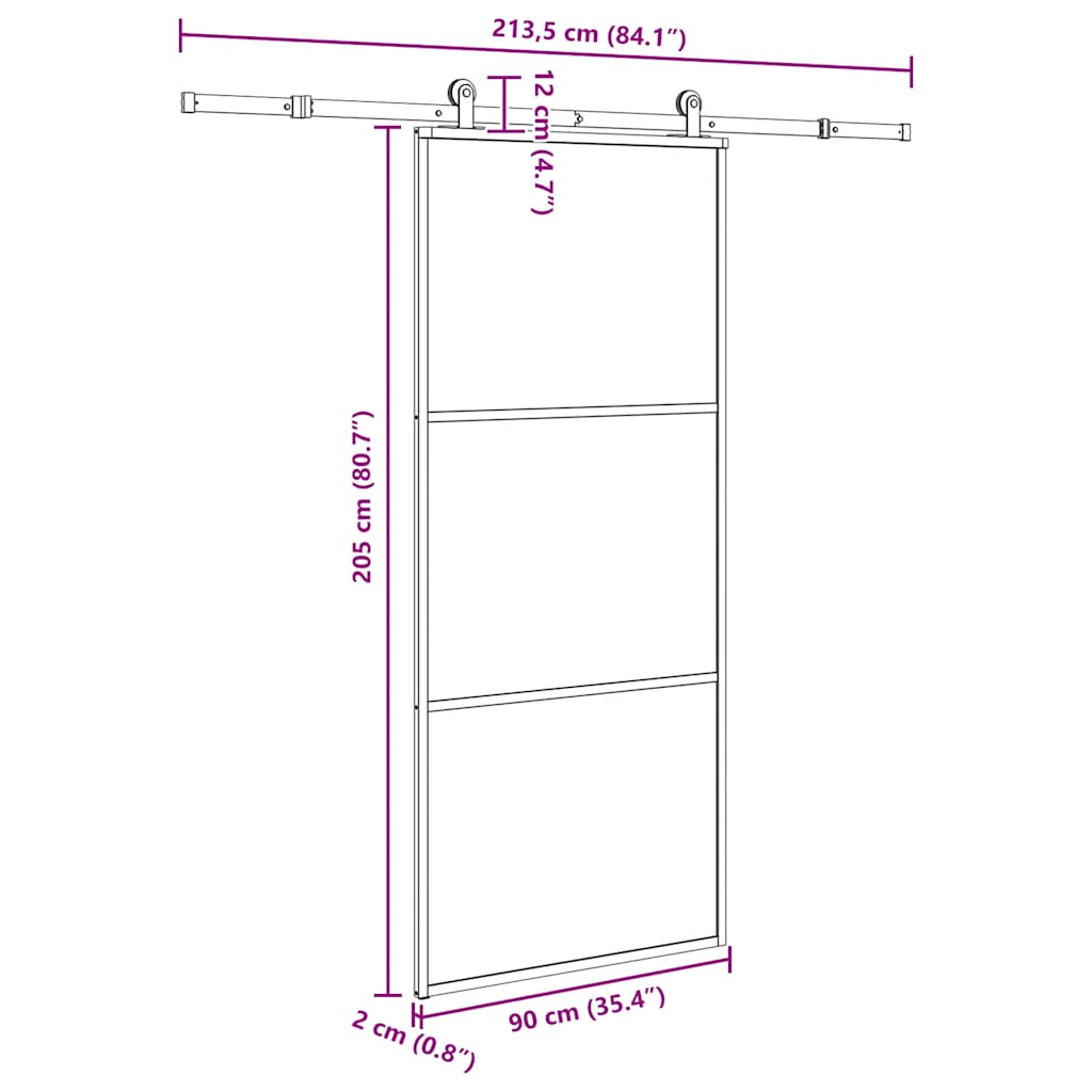 Schiebetür Mit Beschlag 90X205 Cm Esg-Glas & Aluminium