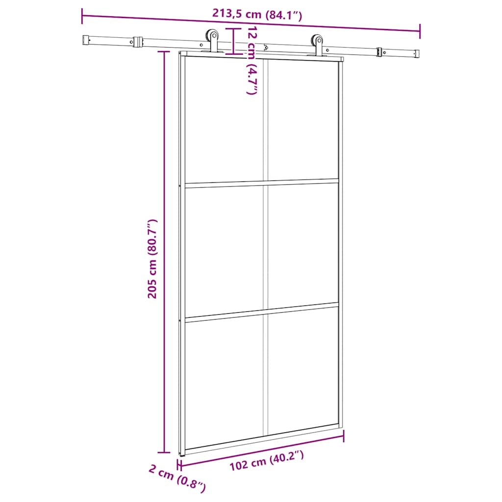 Schiebetür Mit Beschlag 102X205 Cm Esg-Glas & Aluminium