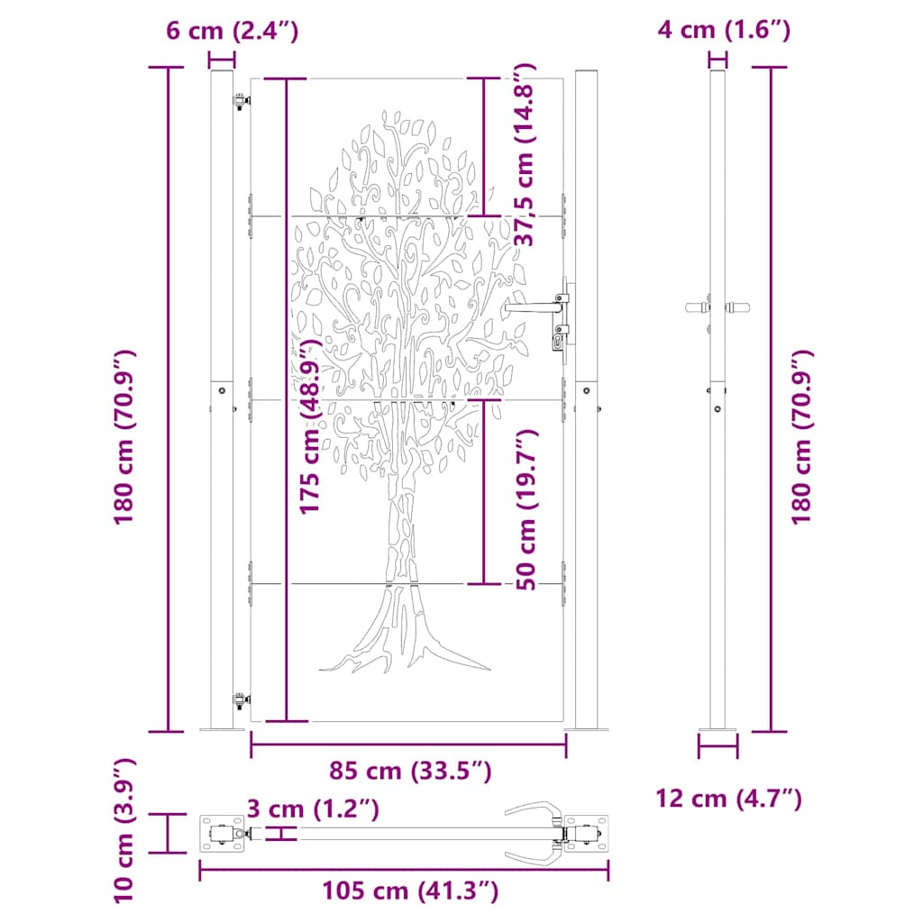 Gartentor 110 X 180 Cm Pulverbeschichteter Stahl