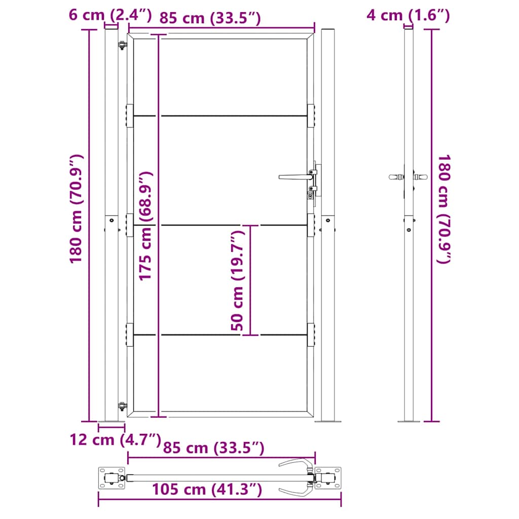 Gartentor 110 X 180 Cm Pulverbeschichteter Stahl